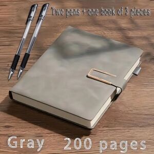 Gray journal lined pages diary with Pens